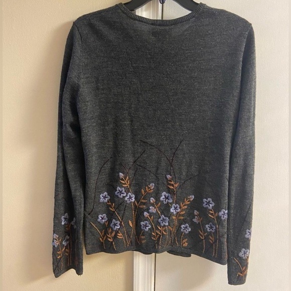 Oscar de la renta Women's Charcoal Floral Cardigan medium - Picture 5 of 7